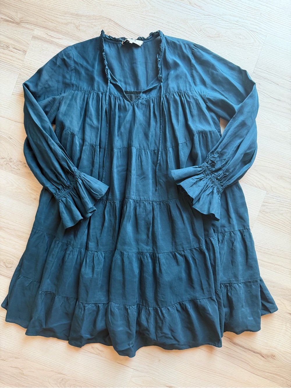 Sea New York Teal Tiered Long-Sleeve Tunic Dress